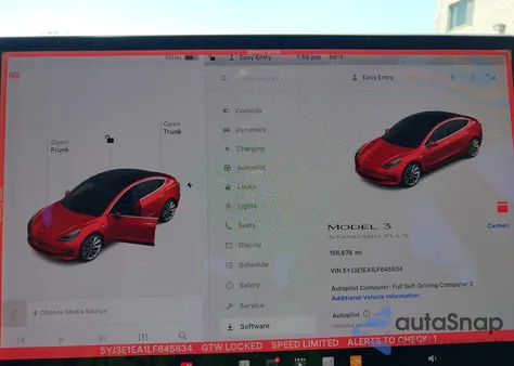 2020 Tesla Model 3 Standard Range Plus Rear-Wheel Drive/Standard Range Rear-Wheel Drive z USA, uszkodzony, nr VIN 5YJ3E1EA1LF645834